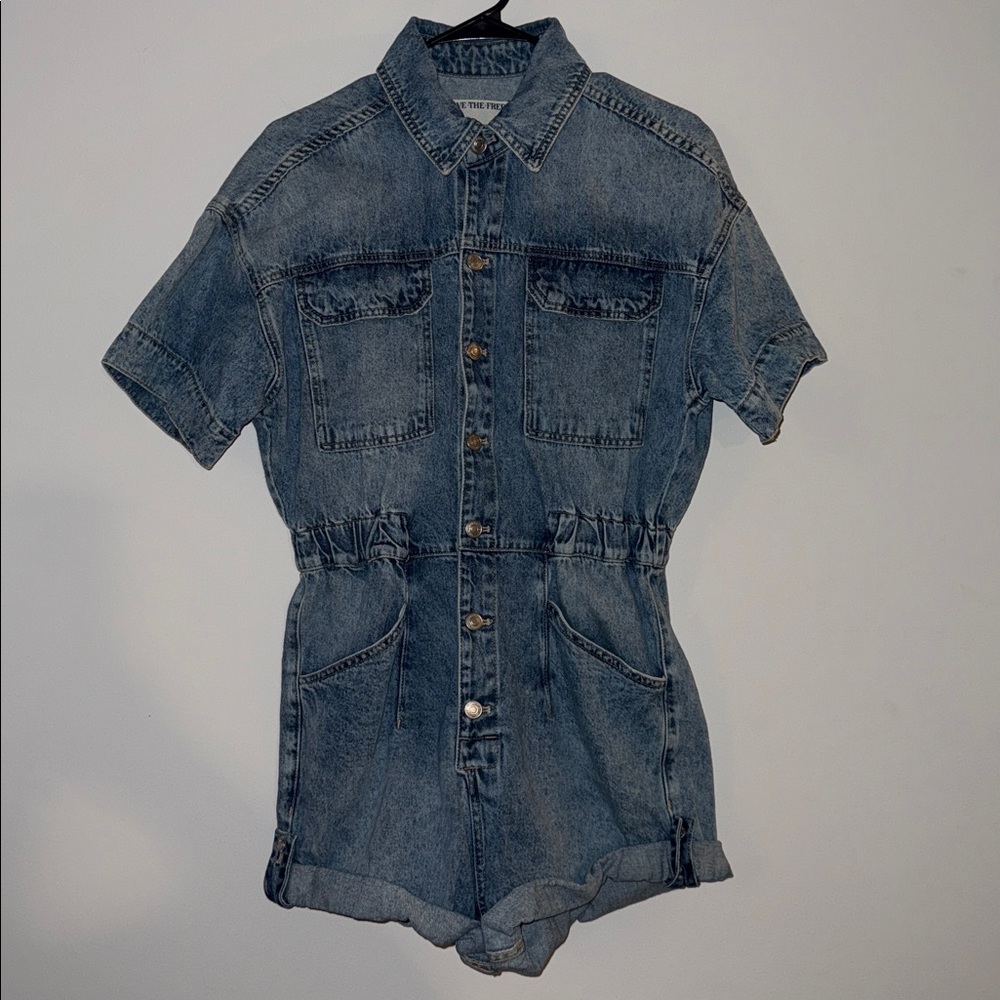 FREE PEOPLE Marci Cotton Denim Romper